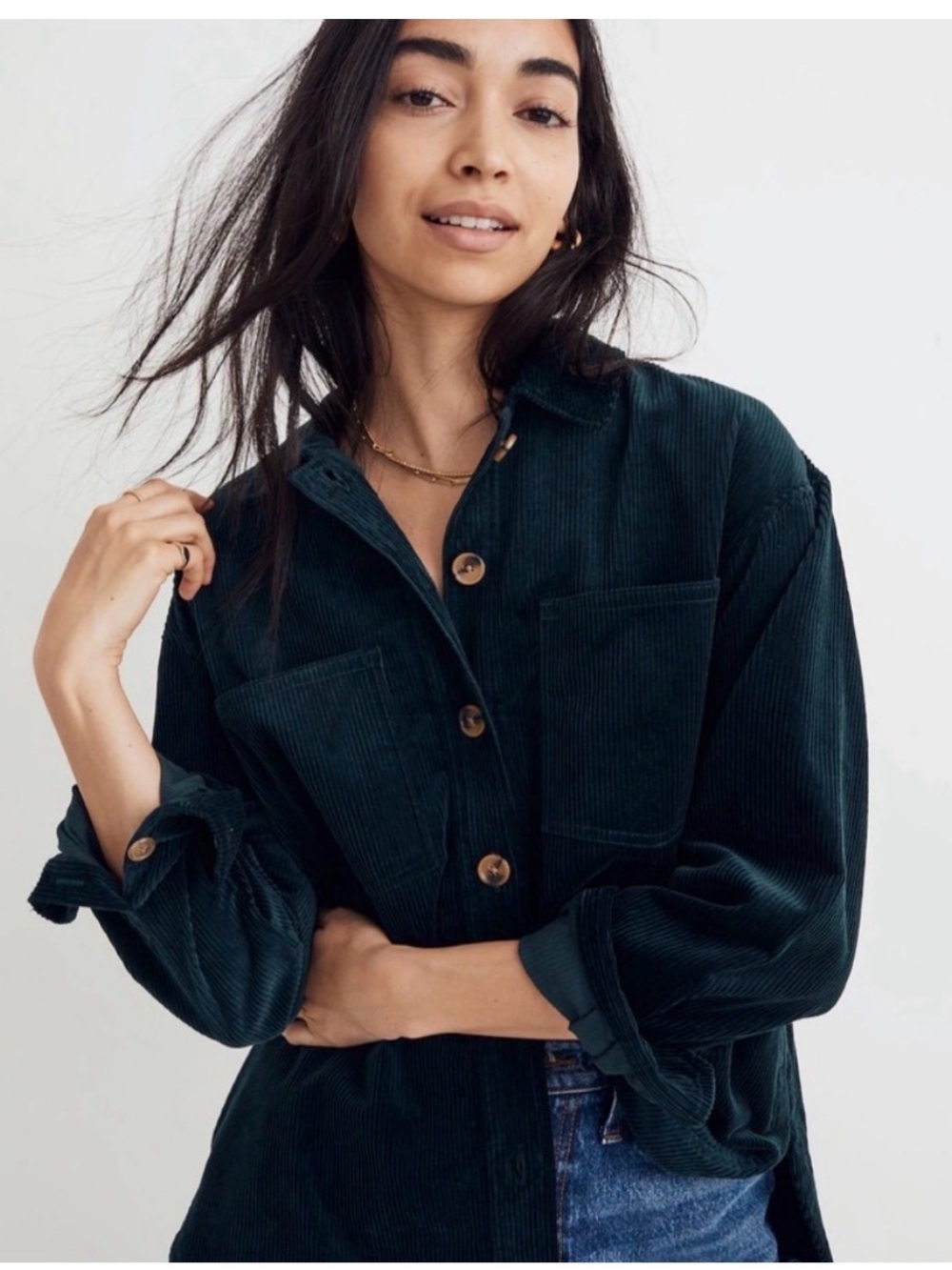 Madewell Deep Teal Corduroy Button-Up Jacket